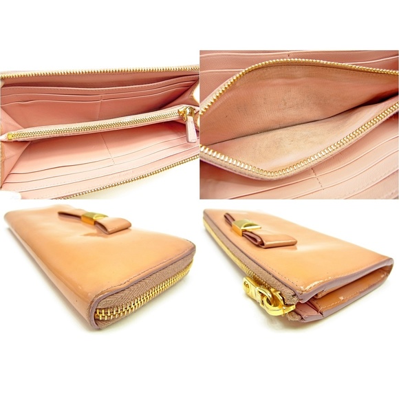 Miu Miu long wallet L-shaped ribbon motif pink enamel 1832s - Picture 6 of 7